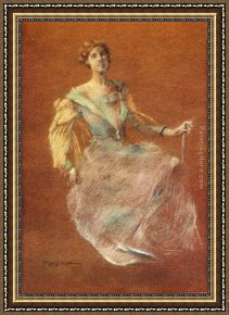 Lady Plays The Blues Framed Paintings - Lady in Blue by Thomas Dewing