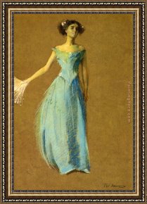 Lady Plays The Blues Framed Paintings - Lady in Blue Portrait of Annie Lazarus by Thomas Dewing