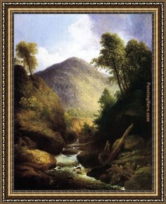 Waterfall Framed Paintings - At the Waterfall by Thomas Doughty