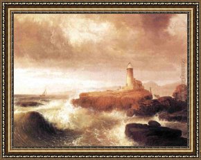 Egyptian Recruits Crossing The Desert Framed Paintings - Desert Rock Lighthouse by Thomas Doughty