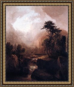 Landscape with Waterfall Framed Paintings - Landscape with Waterfall by Thomas Doughty