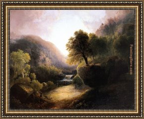 A River Landscape in Springtime Framed Paintings - River Landscape by Thomas Doughty