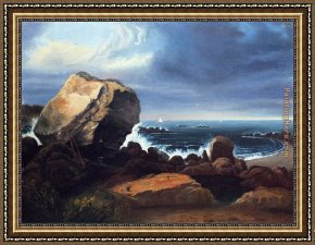 Beach Framed Paintings - Scituate Beach, Massachusetts by Thomas Doughty