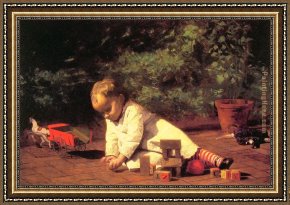 Spirits at Play II Framed Paintings - Baby at Play by Thomas Eakins