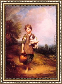 Cottage,rainbow,mill Framed Paintings - Cottage Girl with Dog and Pitcher by Thomas Gainsborough