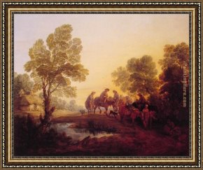 Figure Modern Framed Paintings - Evening Landscape Peasants and Mounted Figures by Thomas Gainsborough