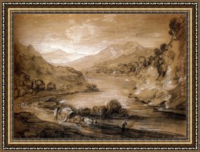 Figure Modern Framed Paintings - Mountainous Landscape With Cart And Figures by Thomas Gainsborough