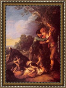 Shepherd Framed Paintings - Shepherd Boys with Dogs Fighting by Thomas Gainsborough
