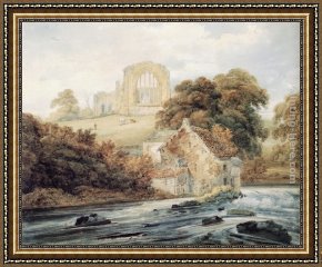 Abbey Framed Paintings - Egglestone Abbey, Co.Durham by Thomas Girtin