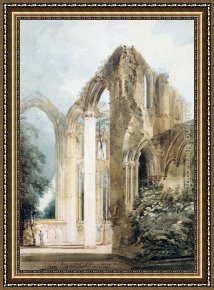 Abbey Framed Paintings - Interior of Fountains Abbey the East Window by Thomas Girtin