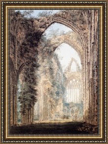 Abbey Framed Paintings - Interior of Tintern Abbey looking toward the West Window by Thomas Girtin