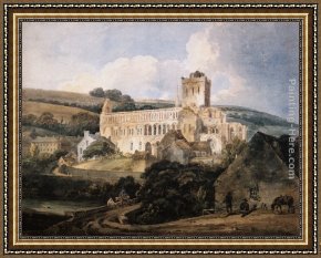 Abbey Framed Paintings - Jedburgh Abbey from the South-East by Thomas Girtin