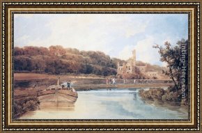 Abbey Framed Paintings - Kirkstall Abbey, Yorkshire Evening by Thomas Girtin
