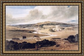 Abbey Framed Paintings - Kirkstall Abbey, Yorkshire, from Kirkstall Hill by Thomas Girtin