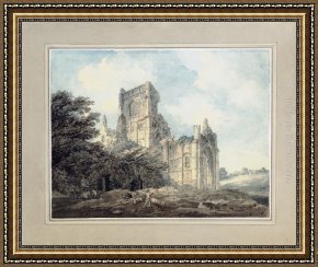 Abbey Framed Paintings - Kirkstall Abbey, Yorkshire, from the South-East (after James Moore) by Thomas Girtin