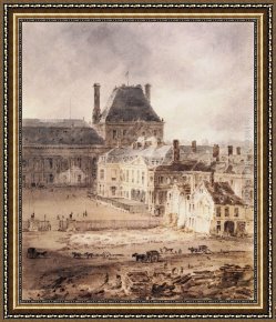 Louvre Framed Paintings - Paris Part of the Tuileries and the Louvre by Thomas Girtin