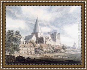 East Boothbay Harbor Framed Paintings - Rochester Cathedral and Castle, from the North-East by Thomas Girtin