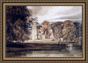 Abbey Framed Paintings - The East End of Bolton Abbey, from across the River Wharfe by Thomas Girtin