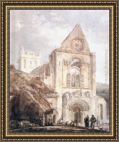 Abbey Framed Paintings - The West Front of Jedburgh Abbey, Scotland by Thomas Girtin