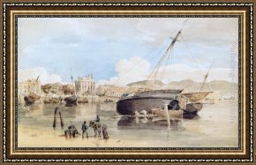Sydney Harbour Framed Paintings - Weymouth Harbour by Thomas Girtin