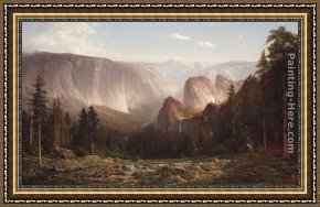 Sierra Framed Paintings - Great Canyon of the Sierra,Yosemite by Thomas Hill