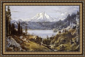 Hills of Tuscany I Framed Paintings - Mount Shasta from Castle Lake by Thomas Hill