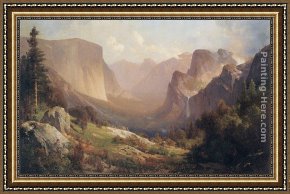 Valley Framed Paintings - View of Yosemite Valley by Thomas Hill