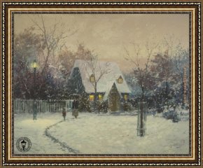 Early Winter in The Sierra Nevada Framed Paintings - A Winter's Cottage by Thomas Kinkade