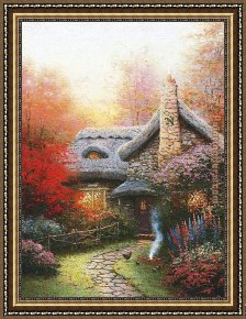 Cottage,rainbow,mill Framed Paintings - Autumn at Ashley's Cottage by Thomas Kinkade