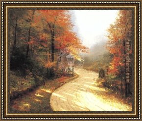 Autumn Woods Framed Paintings - Autumn Lane by Thomas Kinkade