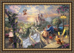 Love Framed Paintings - Beauty and the Beast Falling in Love by Thomas Kinkade