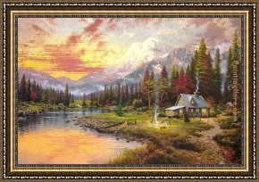 The Beginning of a Perfect Day Framed Paintings - Beginning of a Perfect Evening I by Thomas Kinkade