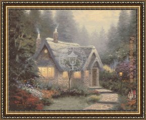 Gingerbread Cottage Framed Paintings - Cedar Nook Cottage by Thomas Kinkade