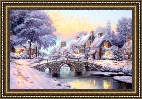 Thomas Kinkade Country Living Framed Paintings - Cobblestone Christmas by Thomas Kinkade
