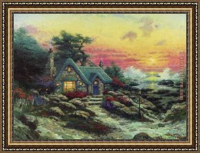 Cottage,rainbow,mill Framed Paintings - cottage by the sea by Thomas Kinkade