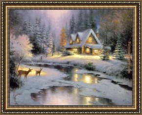 Cottage,rainbow,mill Framed Paintings - Deer Creek Cottage by Thomas Kinkade