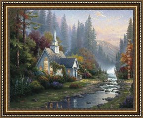 Abbey in an Oak Forest Framed Paintings - Forest Chapel by Thomas Kinkade