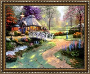 Cottage,rainbow,mill Framed Paintings - Friendship Cottage by Thomas Kinkade