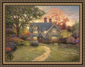 Cottage,rainbow,mill Framed Paintings - Gingerbread Cottage by Thomas Kinkade