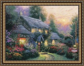 Cottage,rainbow,mill Framed Paintings - Julianne's cottage by Thomas Kinkade