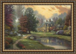 Thomas Kinkade Country Living Framed Paintings - Lakeside Manor by Thomas Kinkade