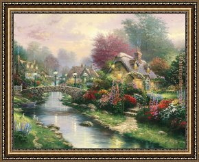Bridge Framed Paintings - Lamplight bridge by Thomas Kinkade