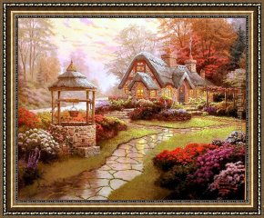 Cottage,rainbow,mill Framed Paintings - Make a Wish Cottage 2 by Thomas Kinkade