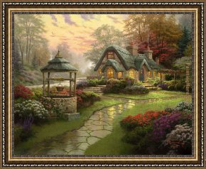 Cottage,rainbow,mill Framed Paintings - Make a Wish Cottage by Thomas Kinkade