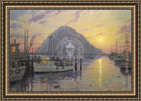 A Bay Hunter with Two Spaniels Framed Paintings - Morro Bay at Sunset by Thomas Kinkade