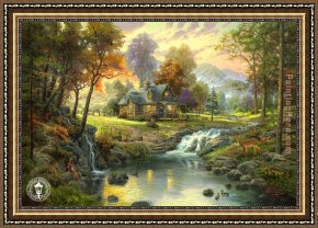 Mountain Poppies III Framed Paintings - mountain retreat by Thomas Kinkade