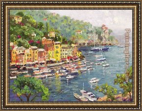 Anchored Boats - Portofino Framed Paintings - Portofino by Thomas Kinkade