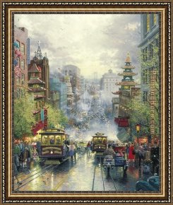 A View of The Forum Framed Paintings - San Francisco A View Down California Street From Nob Hill by Thomas Kinkade