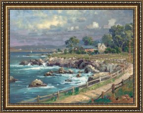 Village in The Snow Framed Paintings - Seaside Village by Thomas Kinkade
