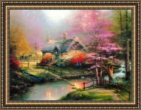 Cottage,rainbow,mill Framed Paintings - Stepping Stone Cottage by Thomas Kinkade